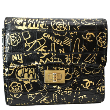CHANEL Reissue Graffiti Crocodile Embossed  Leather Wallet Gold