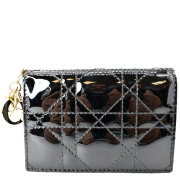 CHRISTIAN DIOR Mini Lady Dior Cannage  Leather Compact Wallet Black