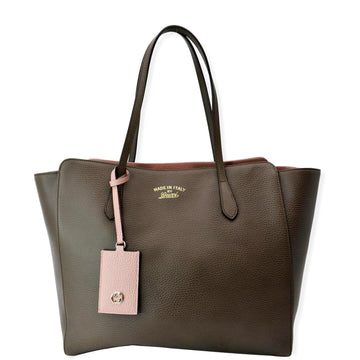 GUCCI Swing Medium Pebbled Leather Tote Bag Taupe 354397
