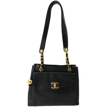 CHANEL  Front Pocket Caviar Leather Shoulder Bag Black