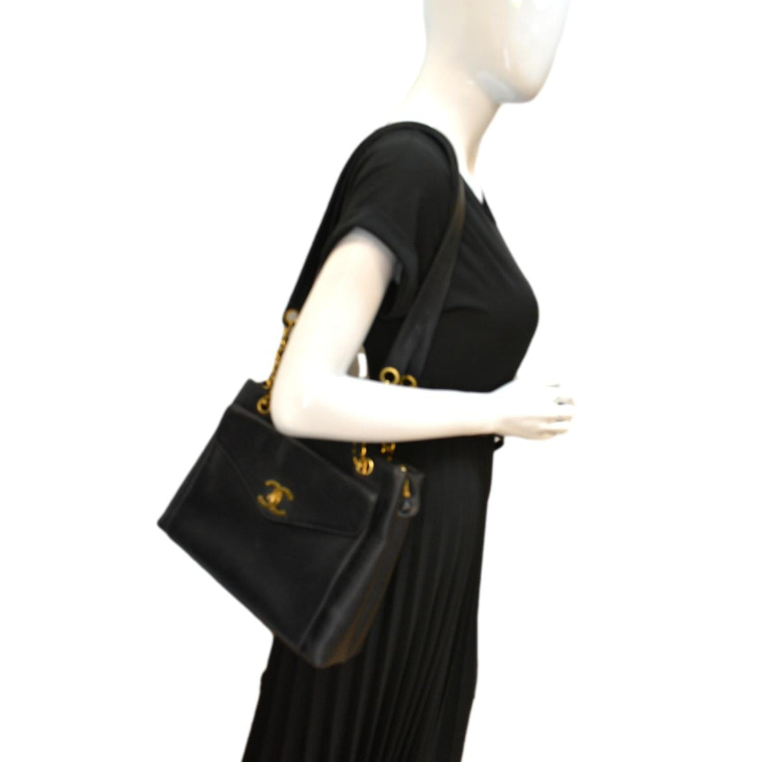 CHANEL  Front Pocket Caviar Leather Shoulder Bag Black