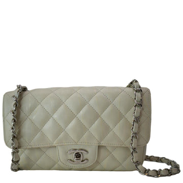CHANEL Mini Flap Grained  Leather Crossbody Bag White