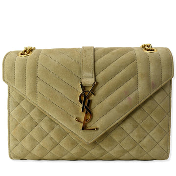 YVES SAINT LAURENT Medium Envelope Matelasse Suede Crossbody Bag Beige