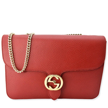 GUCCI Interlocking GG  Leather Crossbody Bag Red 510303