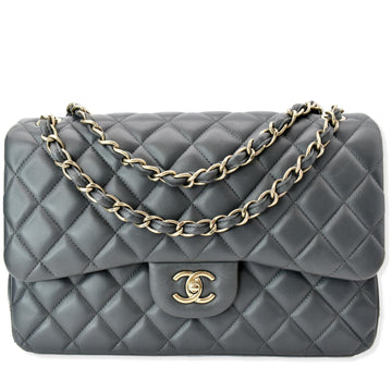 CHANEL Classic Jumbo Double Flap  Leather Shoulder Bag Dark Gray