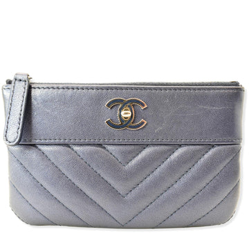 CHANEL Small  Mademoiselle Leather Cosmetic Case Blue
