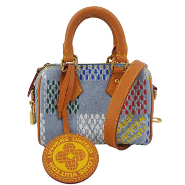 LOUIS VUITTON Speedy 18 Bandouliere LV Vers Damier Denim Crossbody Bag Multicolor