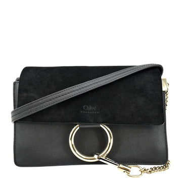 CHLOE Faye Small Suede Leather Shoulder Bag Black