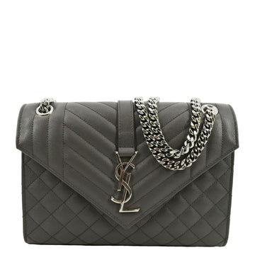 YVES SAINT LAURENT Envelope Chain Medium Mix Matelassé Leather Crossbody Bag Grey