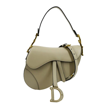 CHRISTIAN DIOR Saddle Smooth  Leather Satchel Shoulder Bag Dusty Ivory