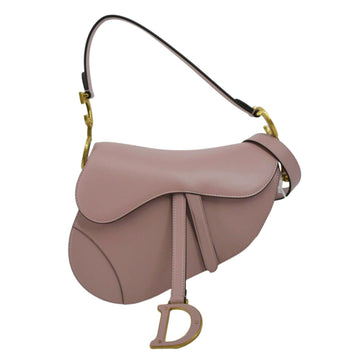 CHRISTIAN DIOR Saddle Smooth  Leather Satchel Shoulder Bag Antique Pink