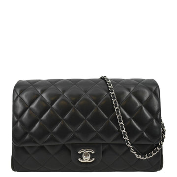 CHANEL Quilted  Leather Chain Clutch Bag Black