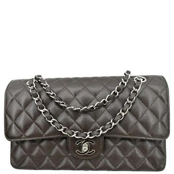 CHANEL Classic Medium Double Flap Caviar Leather Shoulder Bag Chocolate