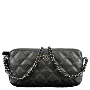 CHANEL Double Zip Quilted  Leather Shoulder Bag Black