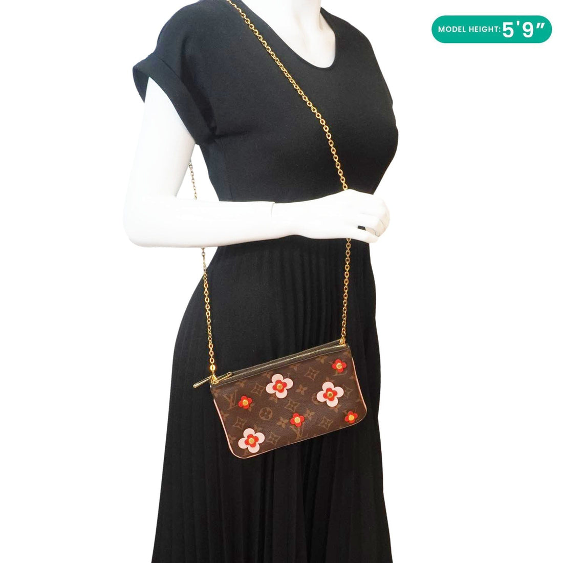 LOUIS VUITTON Blooming Flowers Pochette Monogram Canvas Chain Crossbody Bag Brown