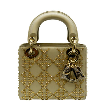 CHRISTIAN DIOR Mini Lady Dior  Leather Shoulder Bag Platinum Metallic