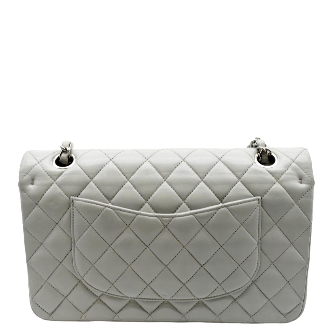 CHANEL Medium Double Flap  Leather Shoulder Bag Grey