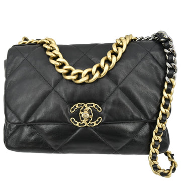 CHANEL 19 Medium Quilted  Leather Flap Shoulder Bag Black