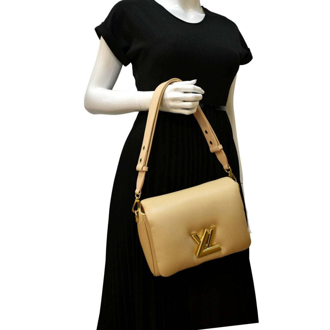 LOUIS VUITTON Twist MM Padded  Leather Shoulder Bag Beige