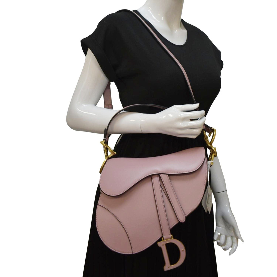 CHRISTIAN DIOR Saddle Smooth  Leather Satchel Shoulder Bag Antique Pink