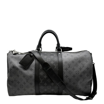 LOUIS VUITTON Keepall 50 Bandouliere Monogram Eclipse Canvas Travel Bag Black