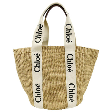 CHLOE Woody Large Raffia Basket Tote Bag Beige