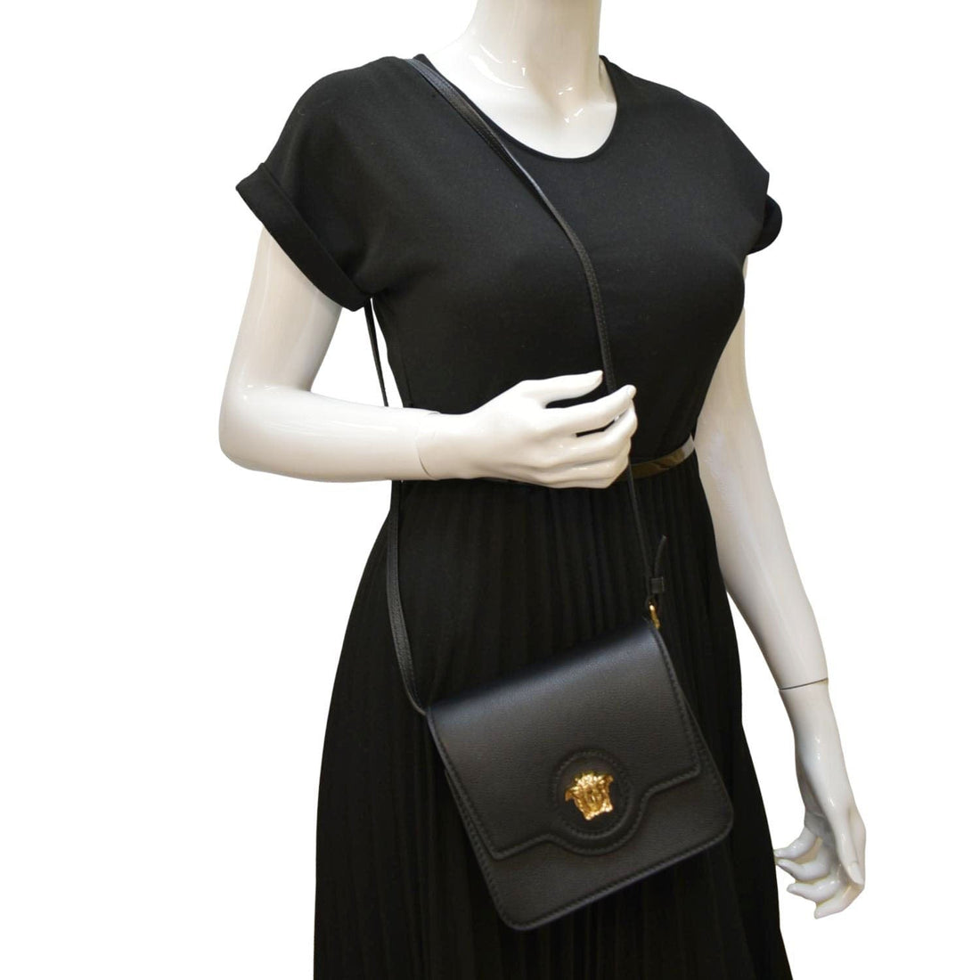 VERSACE La Medusa Leather Shoulder Bag Black