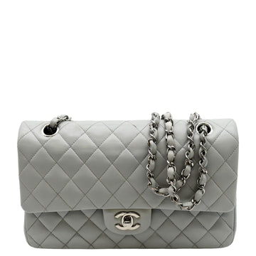 CHANEL Medium Double Flap  Leather Shoulder Bag Grey