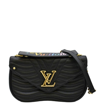 LOUIS VUITTON New Wave Chain MM  Leather Shoulder Bag Black