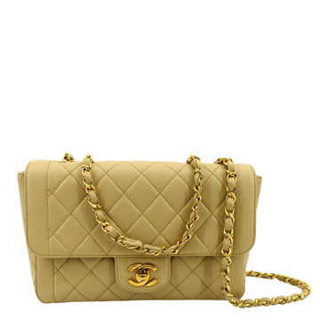 CHANEL Medium Quilted  Leather Flap Shoulder Bag Beige