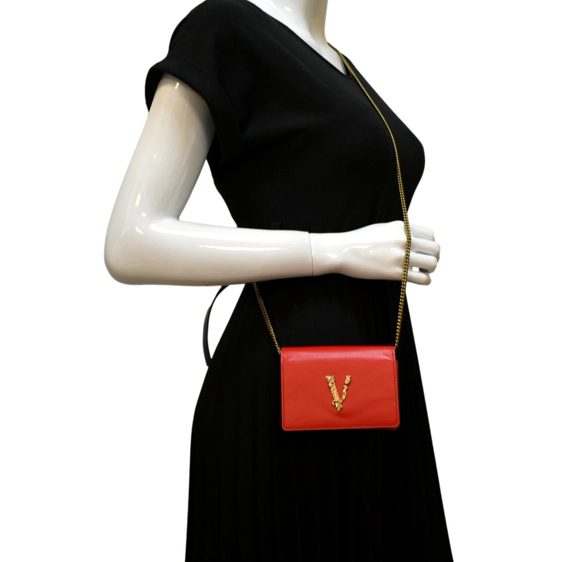 VERSACE Vitello Mini Virtus  Leather Crossbody Bag Flame Red
