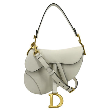 CHRISTIAN DIOR Saddle Grained  Leather Shoulder Bag Ivory
