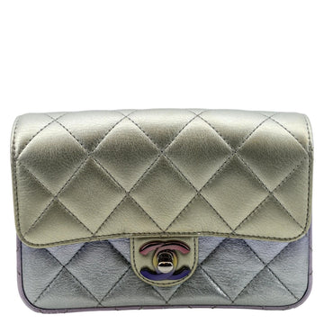 CHANEL Gradient Metallic Quilted  Leather Clutch Bag Silver
