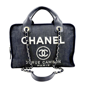 CHANEL Deauville Medium Bowling Denim Shoulder Bag Blue