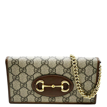 GUCCI Horsebit 1955 GG Supreme Canvas Crossbody Chain Wallet Beige 621392