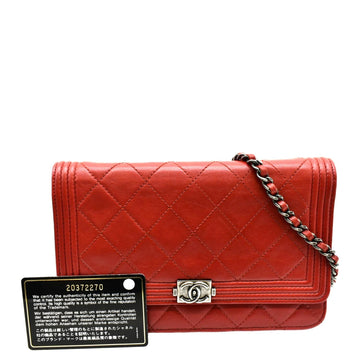 CHANEL WOC Quilted  Leather Crossbody Wallet Red