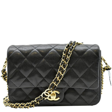 CHANEL Mini Flap Grained  Leather Shoulder Bag Black