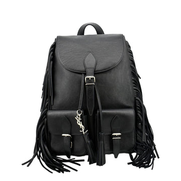 YVES SAINT LAURENT Fringe  Leather Backpack Bag Black