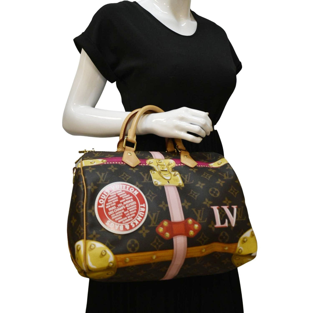 LOUIS VUITTON Summer Trunks Speedy 30 Monogram Canvas Satchel Bag Brown