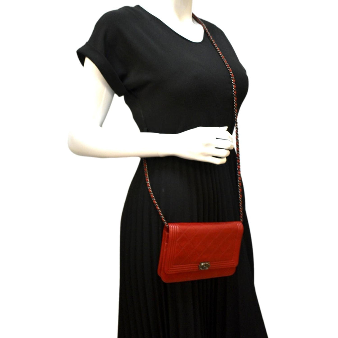 CHANEL WOC Quilted  Leather Crossbody Wallet Red