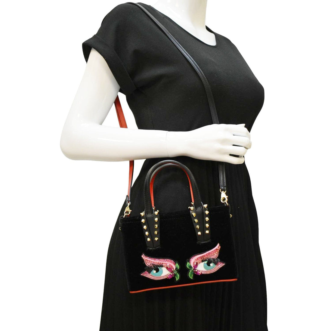 CHRISTIAN LOUBOUTIN Cabata Eyelet Velour Suede Tote Shoulder Bag Black
