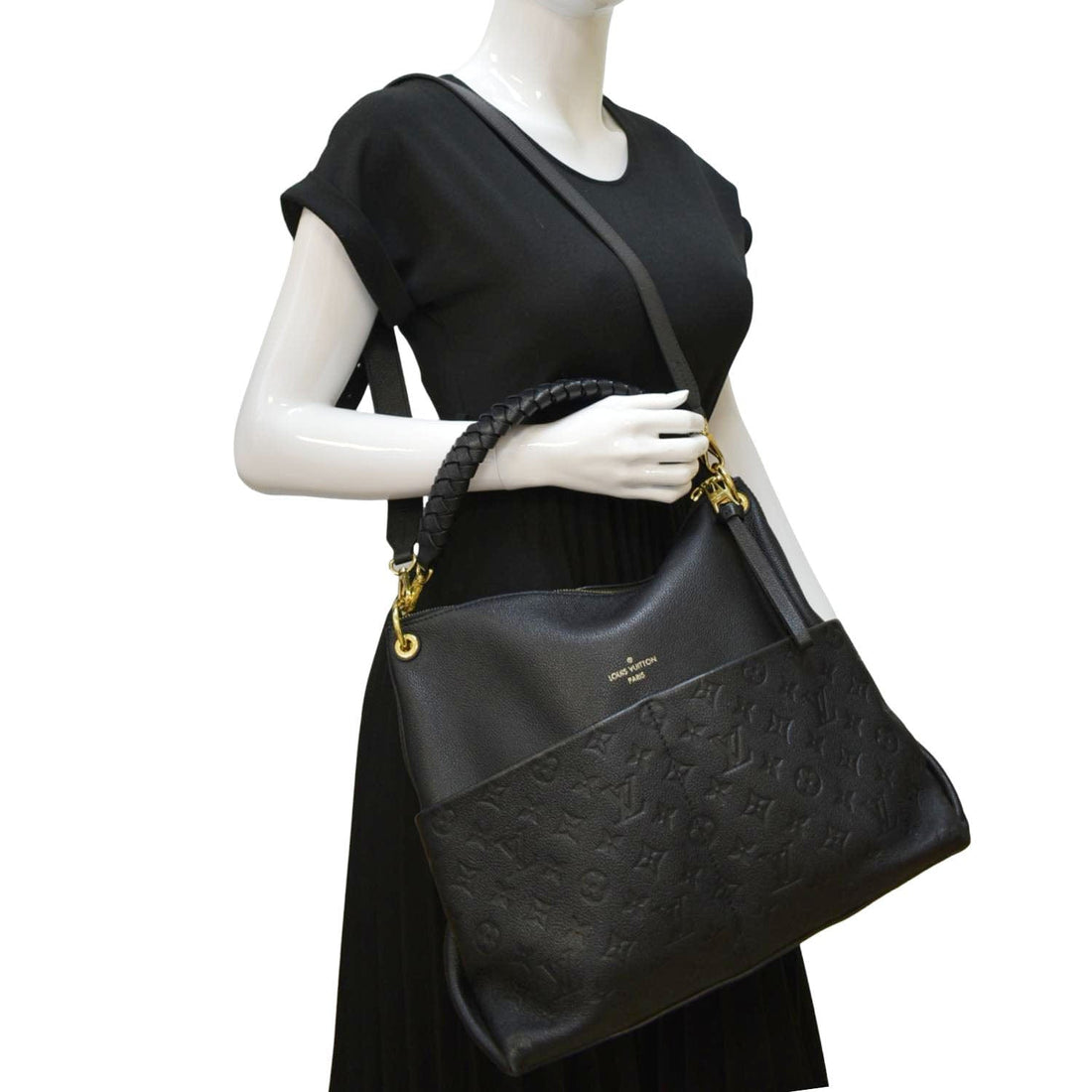 LOUIS VUITTON Maida Monogram Empreinte Leather Hobo Shoulder Bag Black