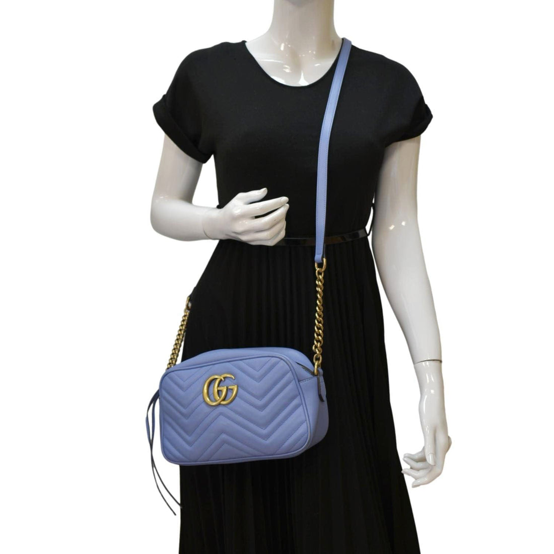GUCCI GG Marmont Matelasse Leather Crossbody Bag Light Blue 447632