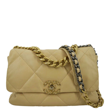 CHANEL 19 Small Flap Quilted  Leather Shoulder Bag Beige