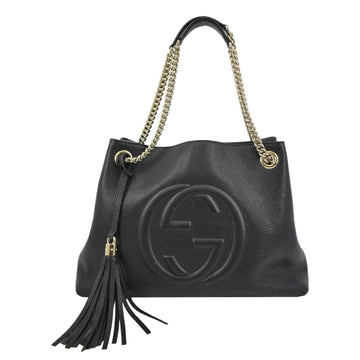 GUCCI Medium Soho Chain Pebbled Leather Tote Bag Black 536196