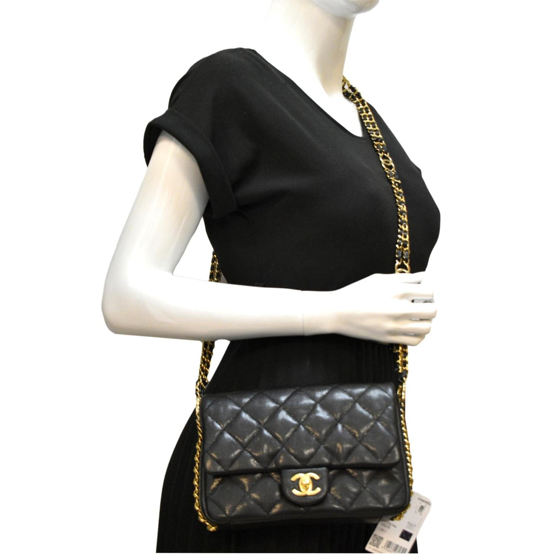 CHANEL Mini Flap Grained  Leather Shoulder Bag Black