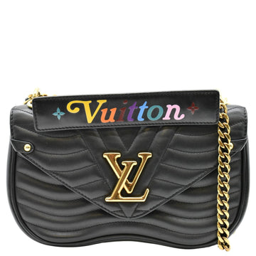 LOUIS VUITTON New Wave Chain MM  Leather Shoulder Bag Black