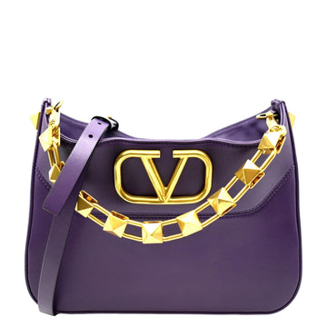 VALENTINO Stud Sign VLOGO Leather Shoulder Bag Wisteria