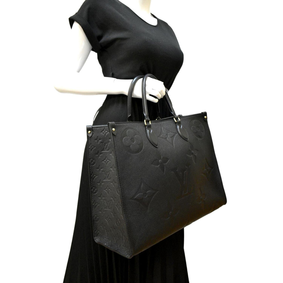 LOUIS VUITTON Onthego GM Monogram Empreinte Leather Tote Bag Black