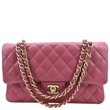 CHANEL Classic Medium Double Flap Quilted Leather Shoulder Bag Pink